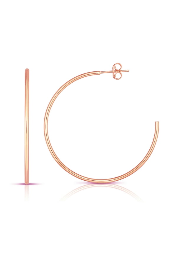14K Pink 1.50x40mm Half Hoops Earrings with Push Back