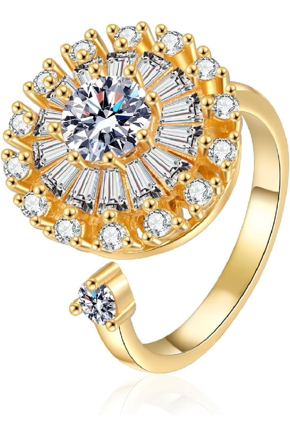 14K Plated Anxiety fidget for Women, Adjustable Spinner Anxiety Rings, Relieving Stress Open Sunflower Fidget Rings for Anxiety Adjustable Ring