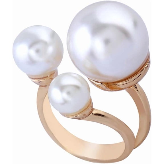 14K Plated Gold Big Pearl Clasp Cuff Bracelets Asymmetric Broadside Ball Handcuffs Wrist Bangle for Women Girls Simple Fashion Jewelry