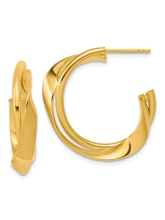14K Polished 2-Row Twist J-Hoop Post Earrings