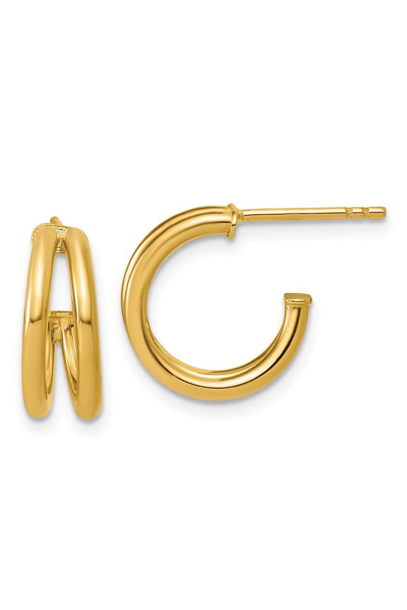14K Polished 2-row J-Hoop Post Earrings