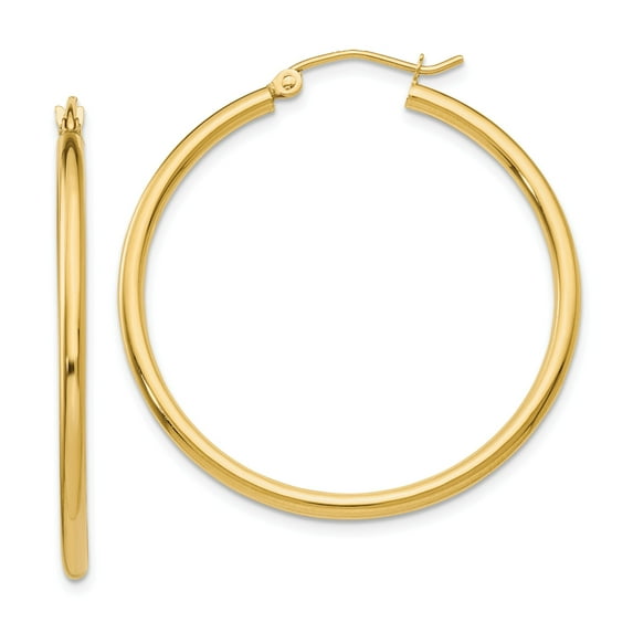 14K Polished 2mm Tube Hoop Earrings in 14k Yellow Gold
