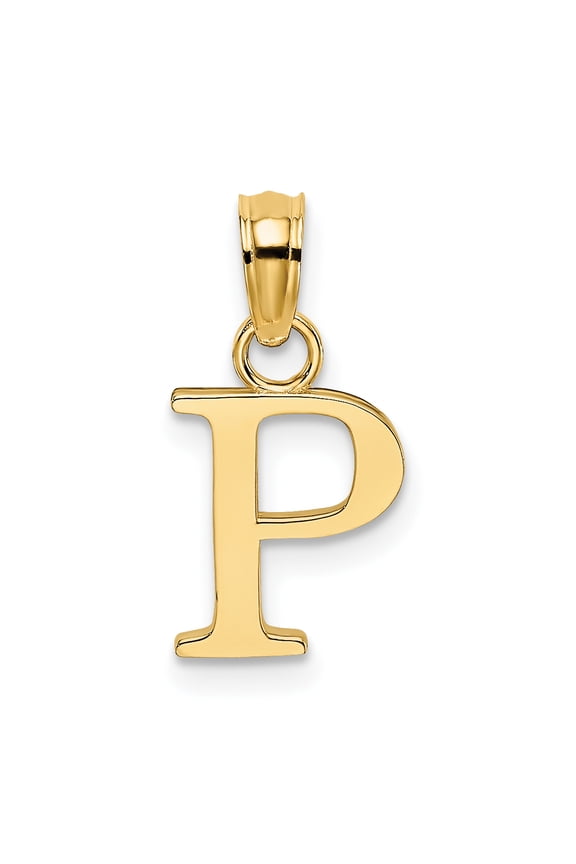 14K Yellow Gold Block Design Small Letter P Initial Pendant