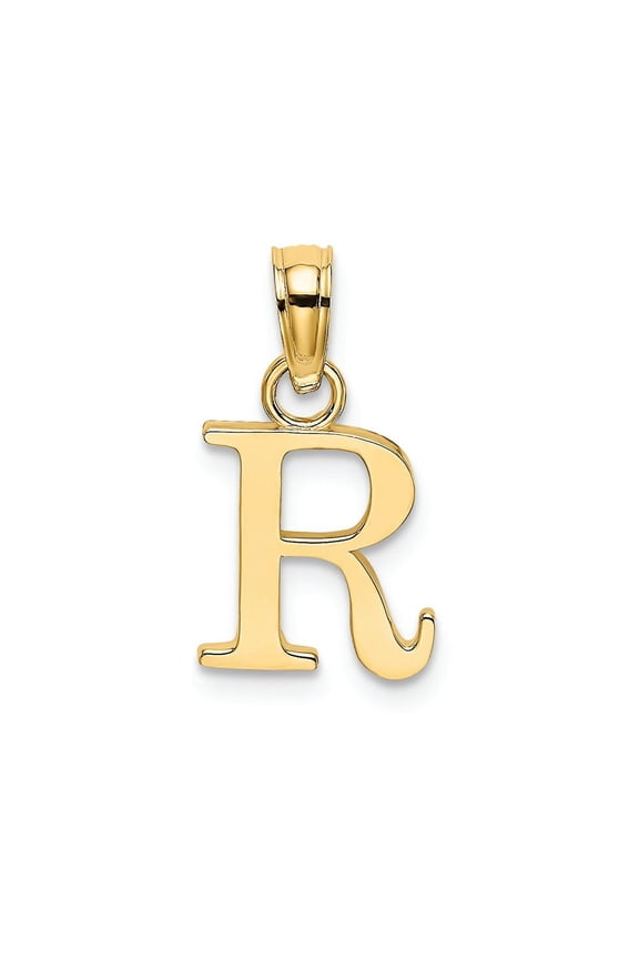 14K Yellow Gold Block Design Small Letter R Initial Charm Pendant