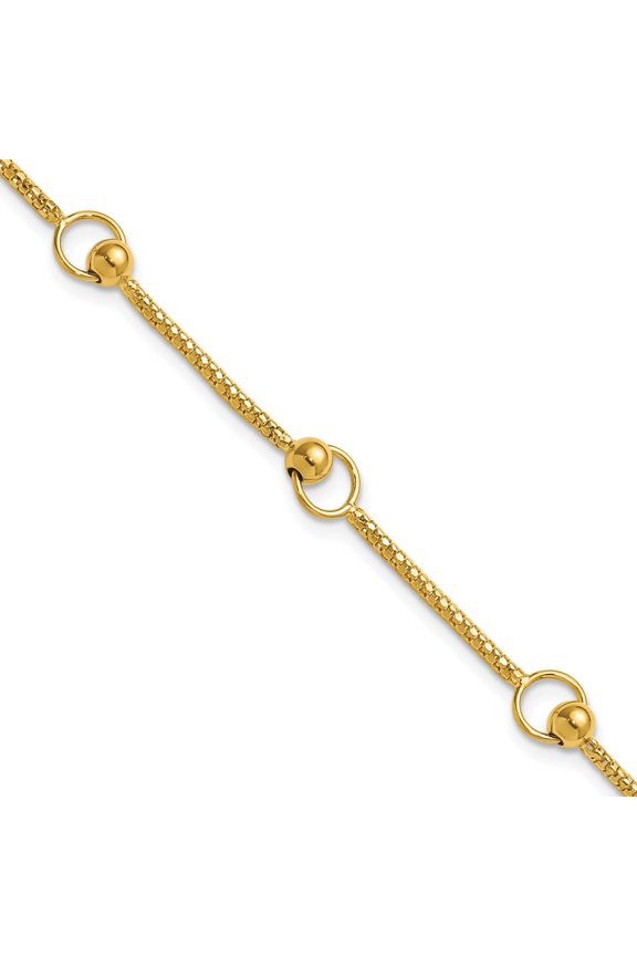 14K Polished Circle Station Popcorn Link Bracelet