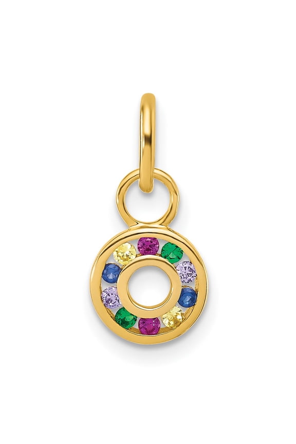 14K Yellow Gold Diamond Multi-color CZ Circle Pendant