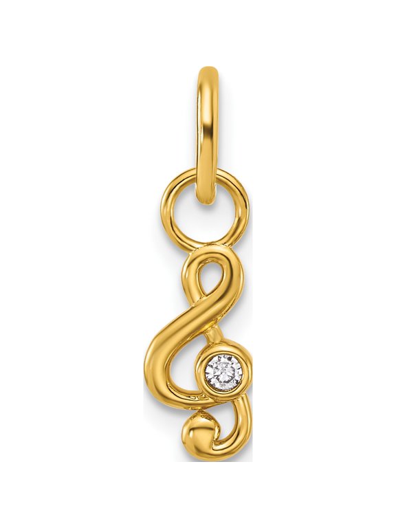 14K Yellow Gold Polished Diamond Music Treble Clef Charm