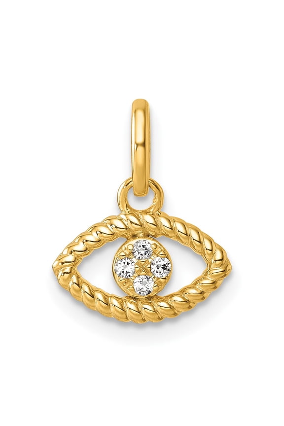 14K Yellow Gold Diamond Twisted Design Edge Evil Eye Pendant