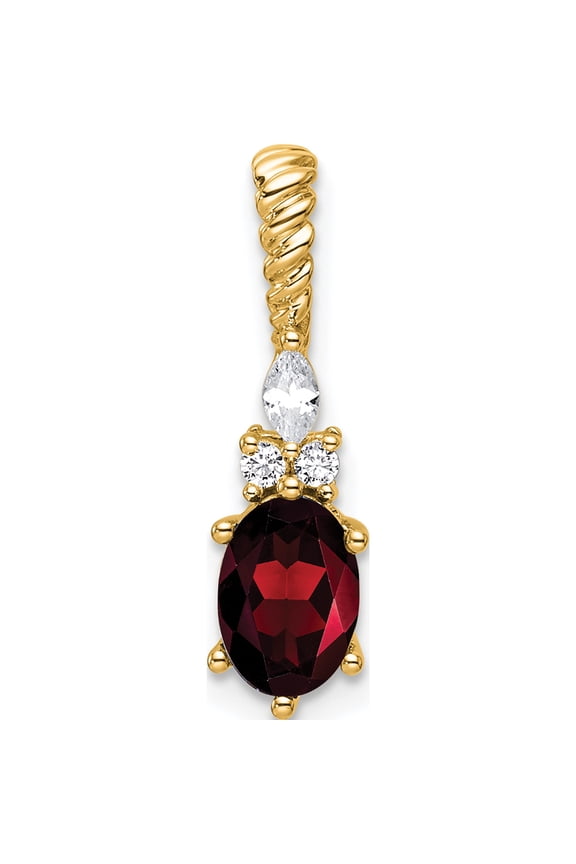 14K Polished Diamond and Garnet Twisted Chain Slide Yellow Gold Material Precious Timeless Sculptural Made for expressing your unique story
