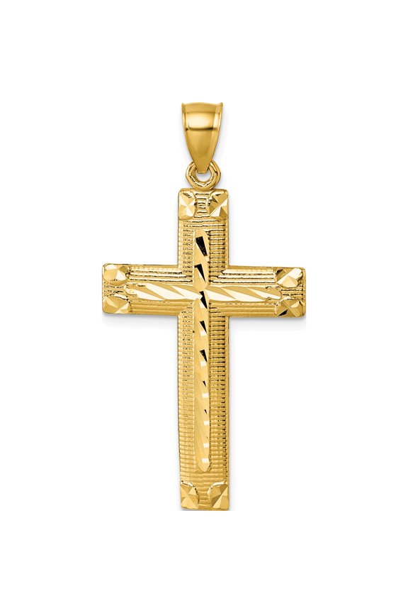 14K Polished Diamond-cut Textured Fancy Latin Cross Pendant Yellow Gold Material Gorgeous Captivating Enchanting A thoughtful gift for anniversaries birthdays or special occasions