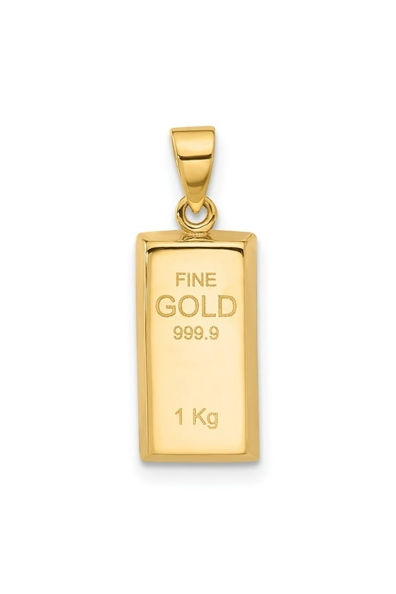 14K Yellow Gold Polished FINE GOLD Bar Pendant