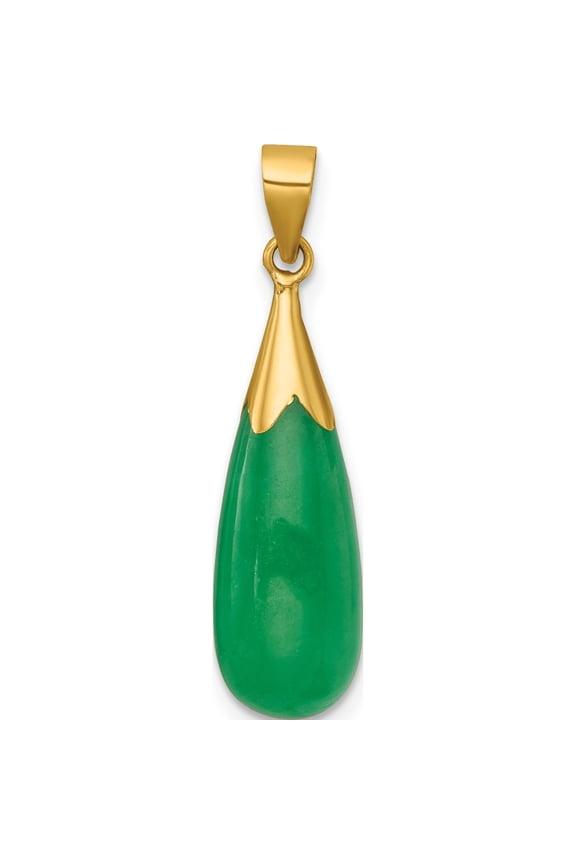 14K Yellow Gold Polished Jade Teardrop Pendant