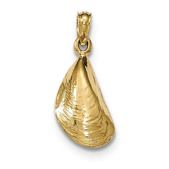 14K Yellow Gold Texture Polished Finish Mussel Shell Charm Pendant