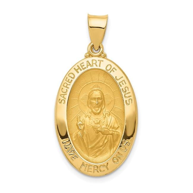 14k Gold Sacred Heart of Jesus Medal Hollow Pendant 14k Gold Sacred Heart of Jesus Medal Hollow Pendant