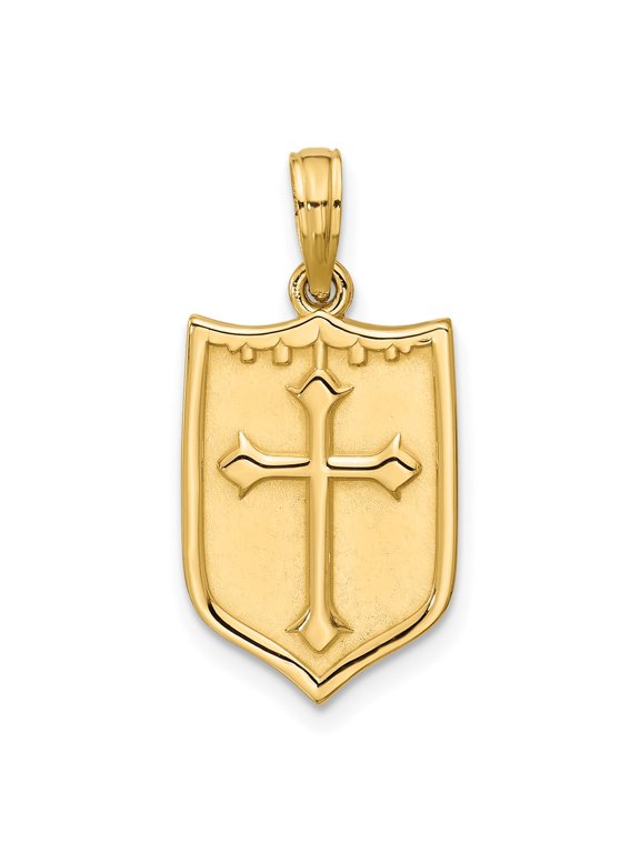 14K Polished Shield with Cross Pendant