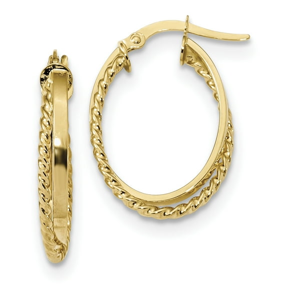 14K Polished & Textured Oval Hinged Hoop Earrings 14k Yellow Gold Earrings