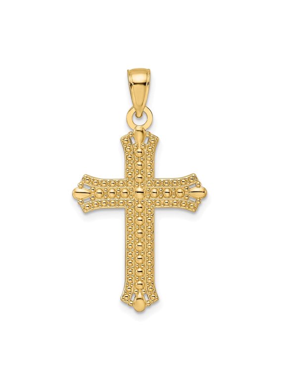14K Polished and Textured Pointed Ends Fancy Cross Pendant