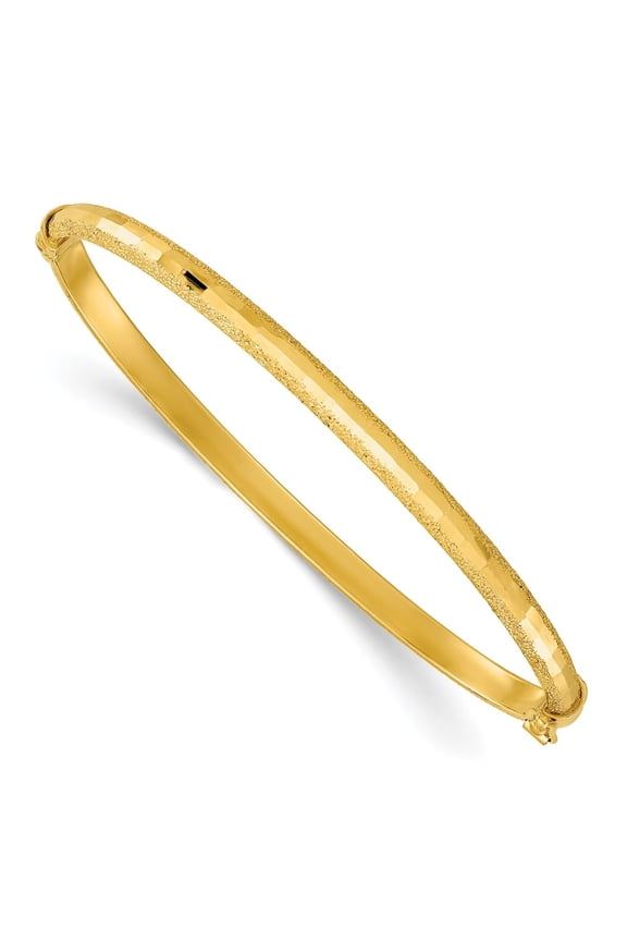 14K Polished/Textured and Diamond-cut Hinged Bangle