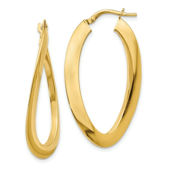 14K Polished Twisted Oval Hoop Earrings 14k Yellow Gold Earrings