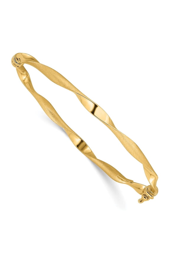 14K Polished and Brushed Twisted Hinged Bangle
