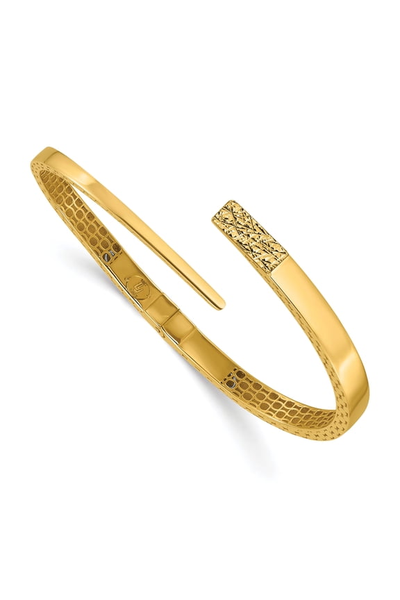 14K Polished and Diamond-cut Bypass Hinged Bangle