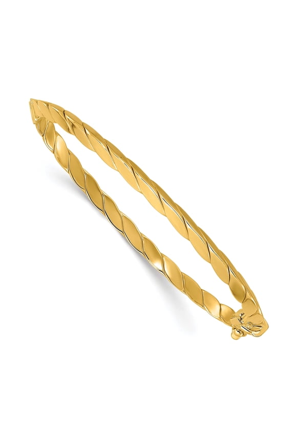 14K Polished and Grooved Fancy Hinged Bangle