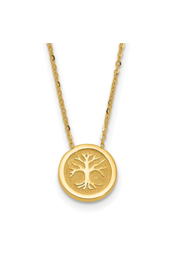 14K Polished and Satin Tree of Life Necklace