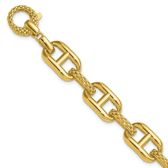 14K Polished and Textured Fancy Link Bracelet 7.5 inches
