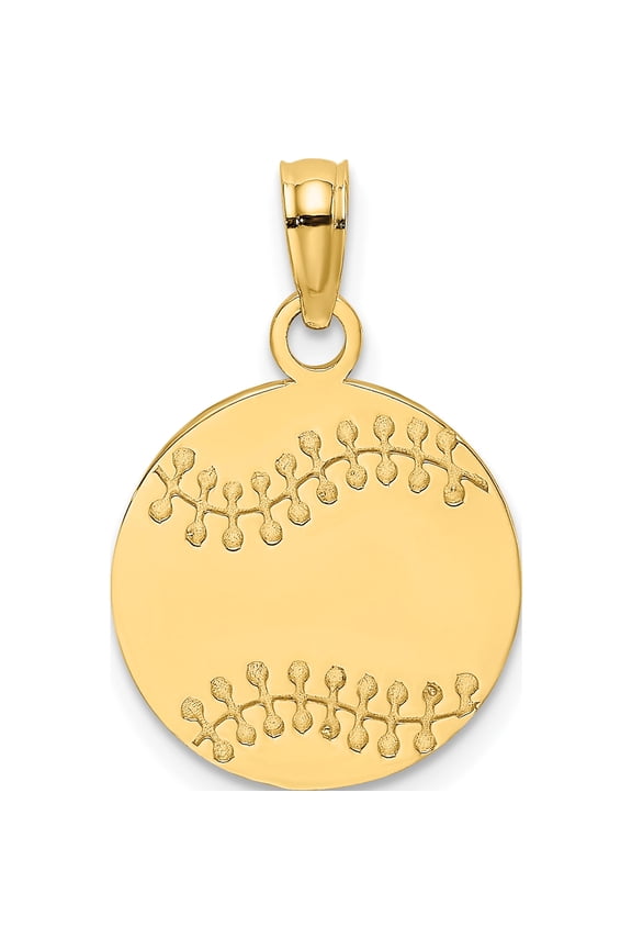 14K Polished and Textured Flat Baseball Charm Yellow Gold Material Beautiful Breathtaking Unique Inspired by artistry and crafted with passion