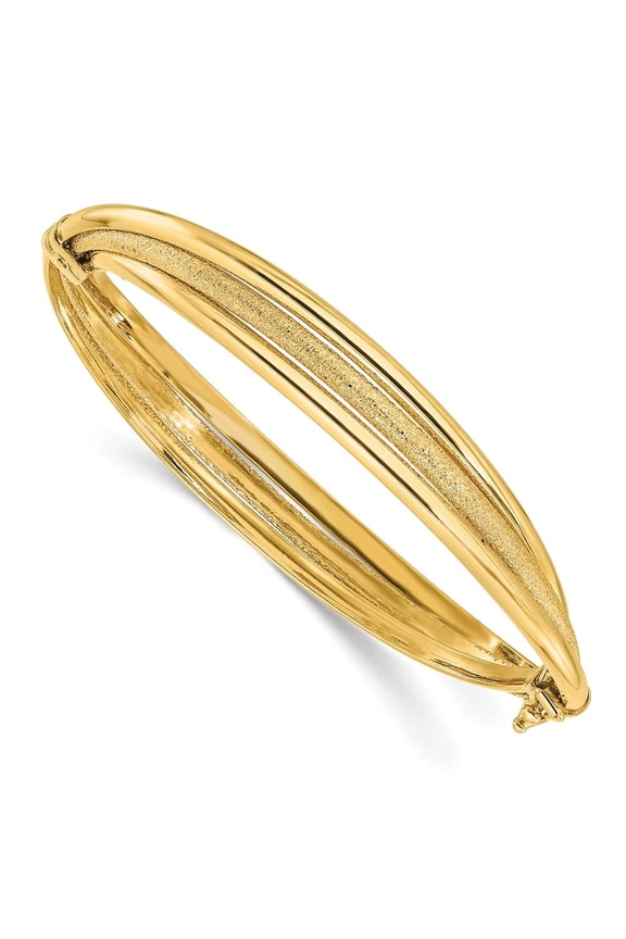 14K Polished and Textured Hinged Bangle
