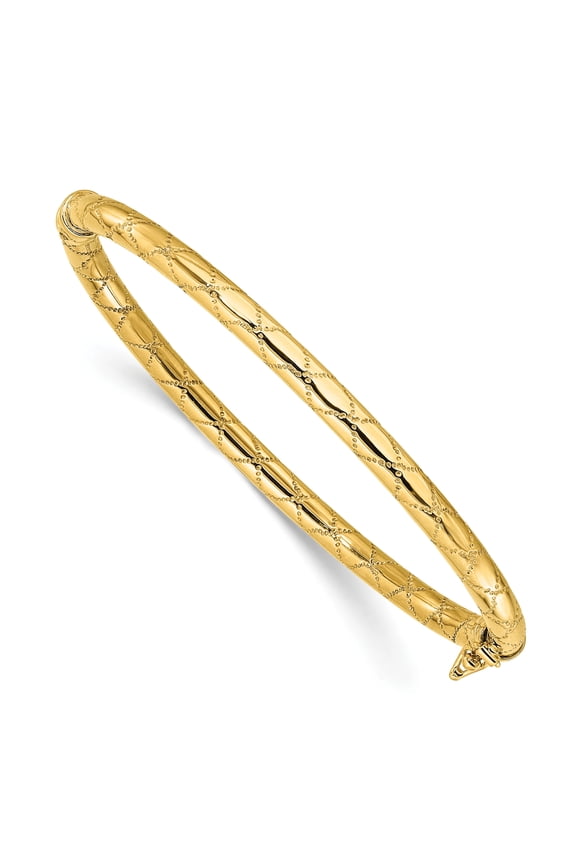 14K Polished and Textured Hinged Bangle