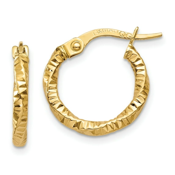 14K Polished and Textured Hoop Earrings 14k Yellow Gold Earrings