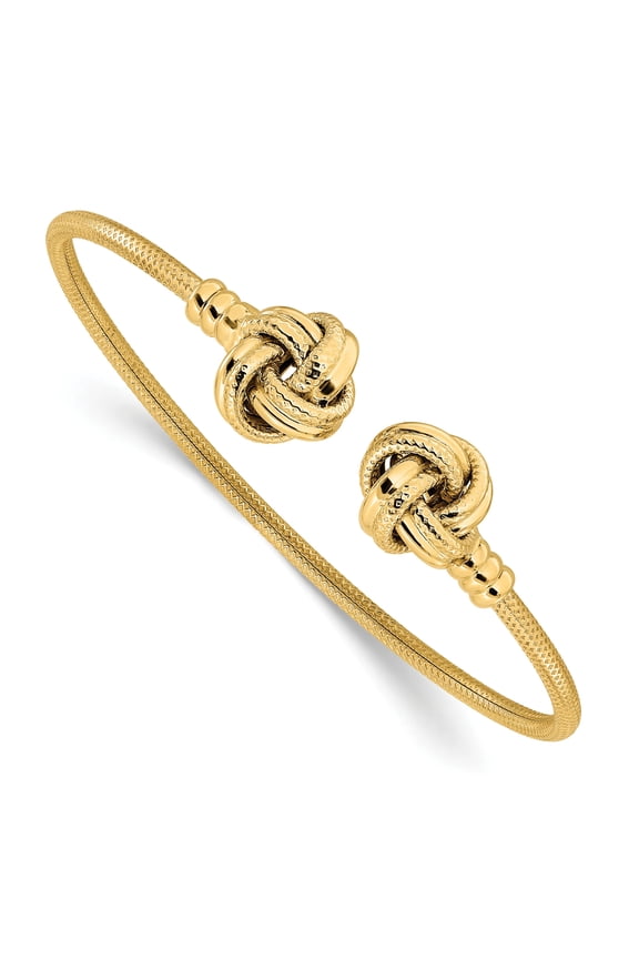 14K Polished and Textured Love Knots Cuff Bracelet