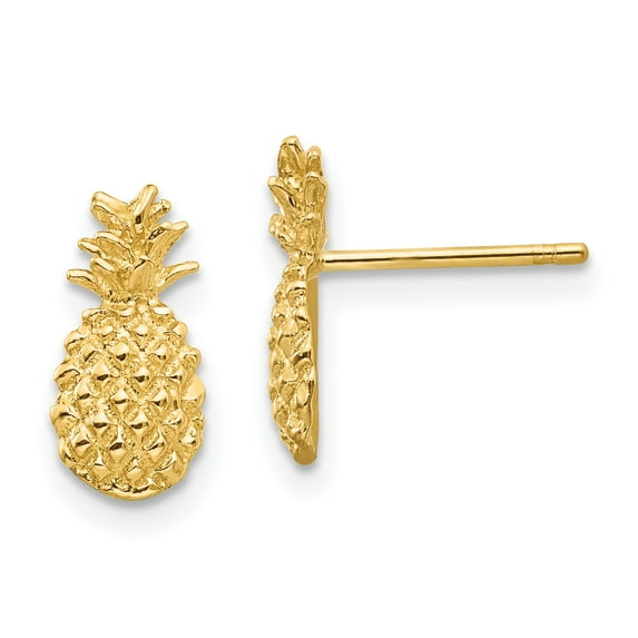 14K Polished and Textured Pineapple Post Earrings 14k Yellow Gold Earrings