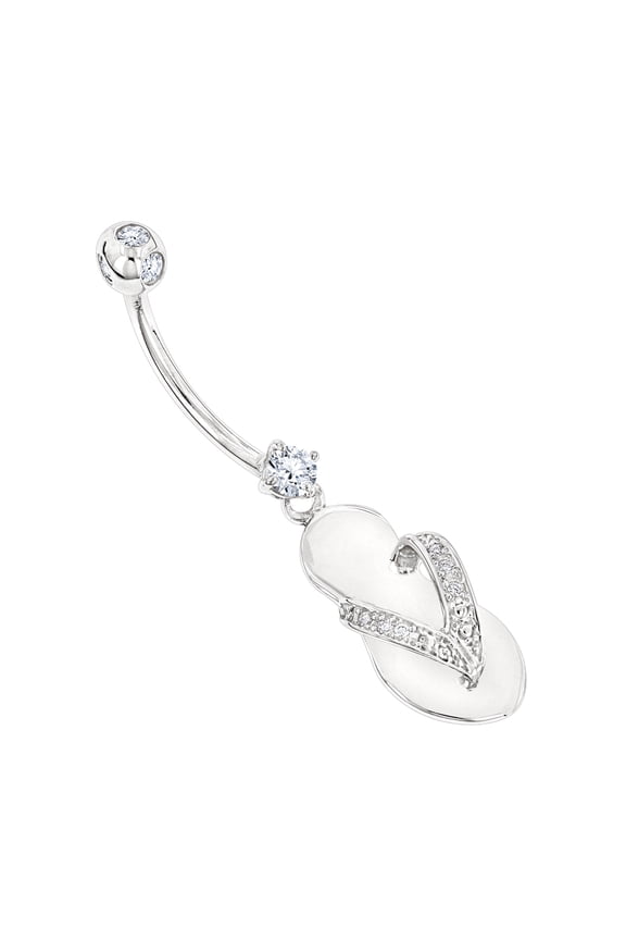 14K Pure Gold Natural Diamond Flip Flop Belly Ring (White Gold)