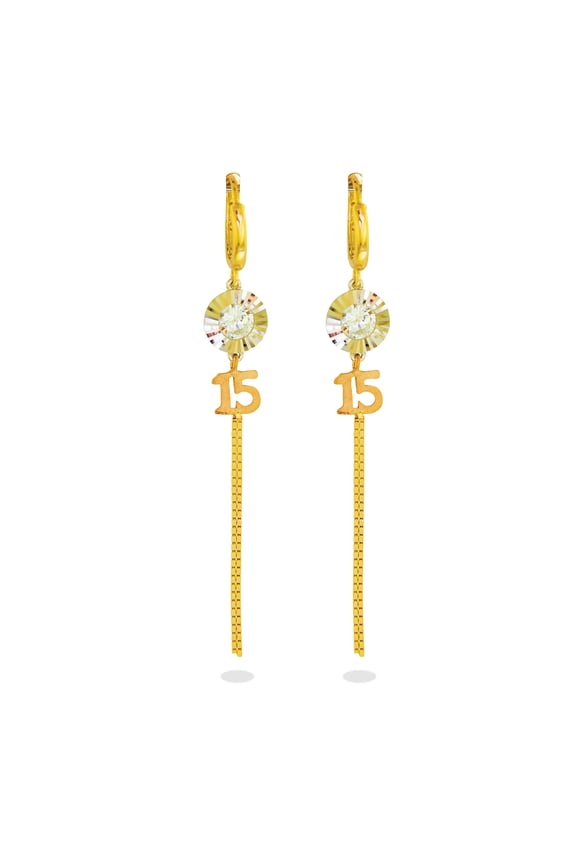 14K Quinceanera 15 Anos CZ KR Tri-Color Gold Earring