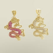 ANYGOLDS 14K REAL Solid Gold Eastern Style Dragon Cubic Zirconia Pendant Charm for Chains MWP74092-CZY Yellow Gold