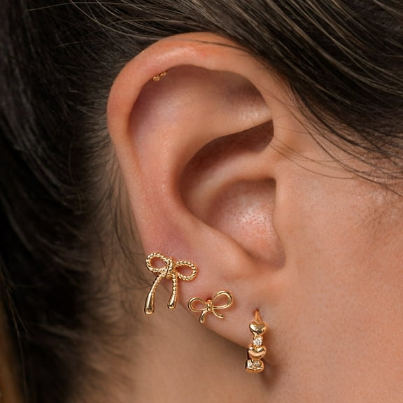 14K REAL Solid Gold Textured Bow Ribbon Cartilage Daith Helix Tragus Conch Rook Snug Ear Post Stud Piercing Earring Body Jewelry 16Gauge MBJ0932Y Yellow Gold