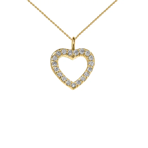 14K REVERSIBLE DIAMOND AND HIGH POLISH PLAIN OPEN HEART YELLOW GOLD CHARM DAINTY PENDANT NECKLACE - Pendant only
