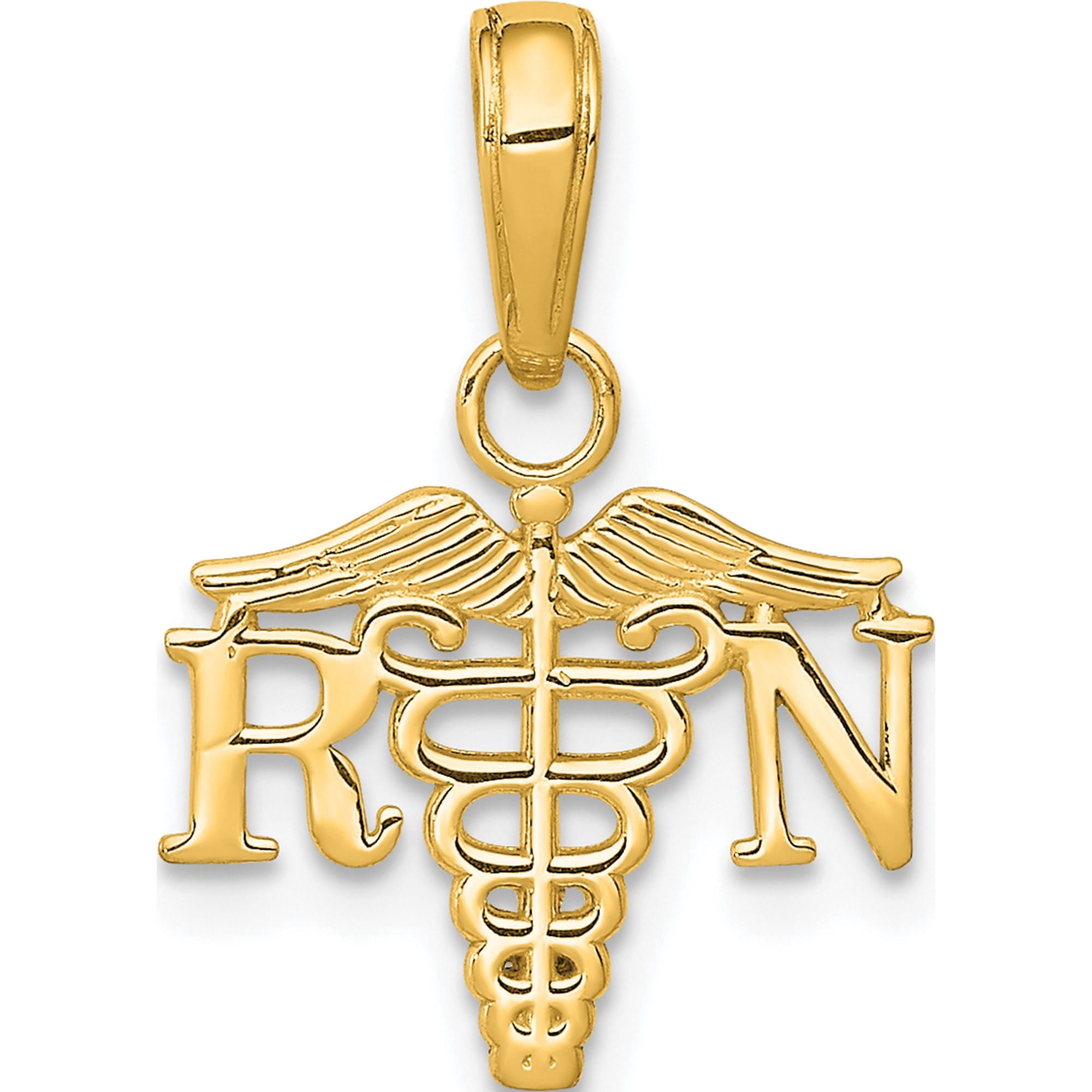 14K RN Caduceus Charm Yellow Gold Textured Opulent Sparkling Sparkle-worthy Ideal for collectors and jewelry lovers