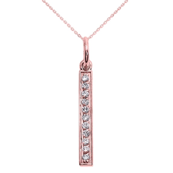 14K ROSE GOLD DIAMONDS STUDDED VERTICAL BAR NECKLACE : Pendant with 18" chain
