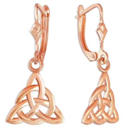14K ROSE GOLD IRISH CELTIC TRINITY EARRINGS
