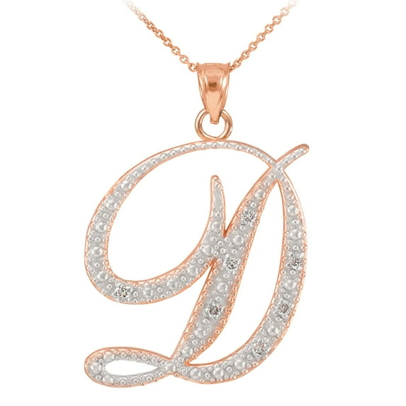 14K ROSE GOLD LETTER SCRIPT "D" DIAMOND INITIAL PENDANT NECKLACE : Pendant only