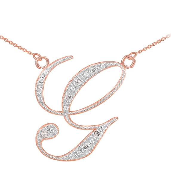 14K ROSE GOLD LETTER SCRIPT "G" DIAMOND INITIAL NECKLACE : 22"