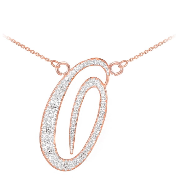 14K ROSE GOLD LETTER SCRIPT "O" DIAMOND INITIAL NECKLACE : 16"