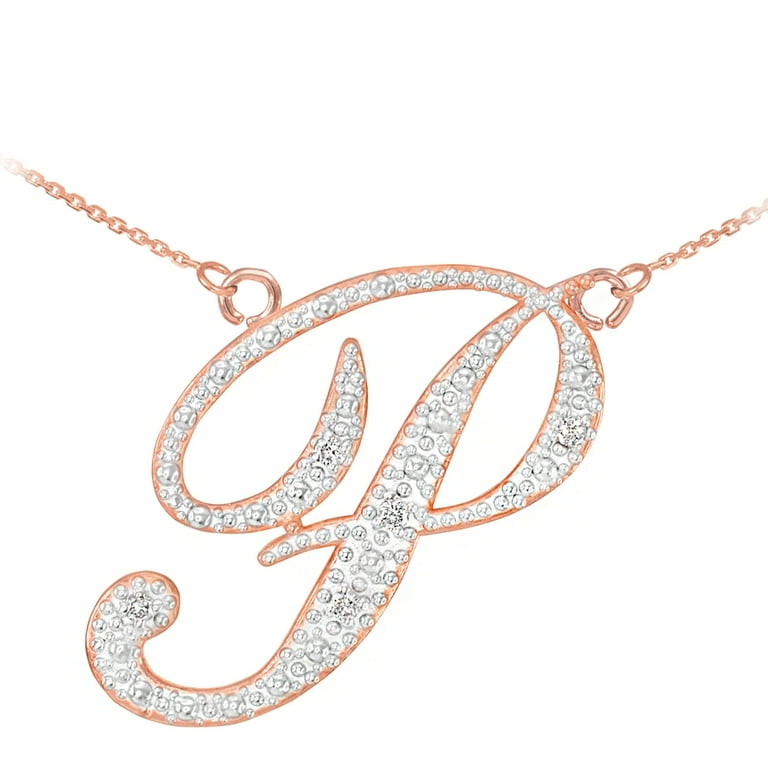 14K ROSE GOLD LETTER SCRIPT P DIAMOND INITIAL NECKLACE 22