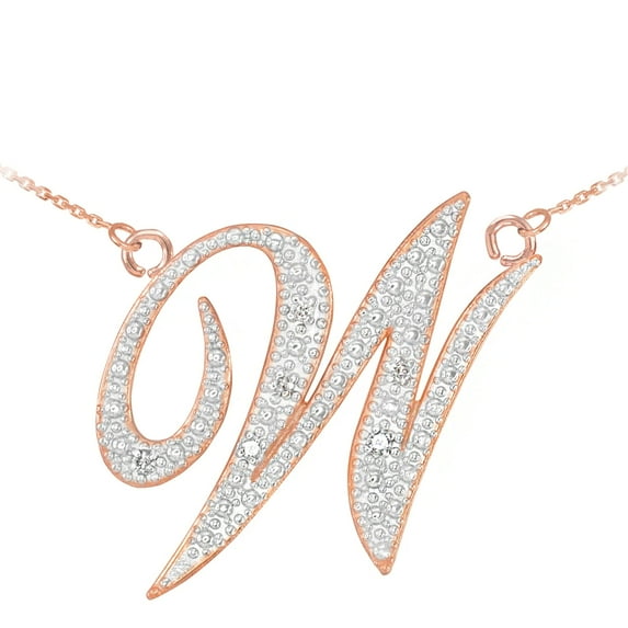 14K ROSE GOLD LETTER SCRIPT "W" DIAMOND INITIAL NECKLACE : Pendant with 16" chain