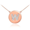 thumbnail image 1 of 14K ROSE GOLD LETTER "W" INITIAL DIAMOND DISC NECKLACE :  20", 1 of 1