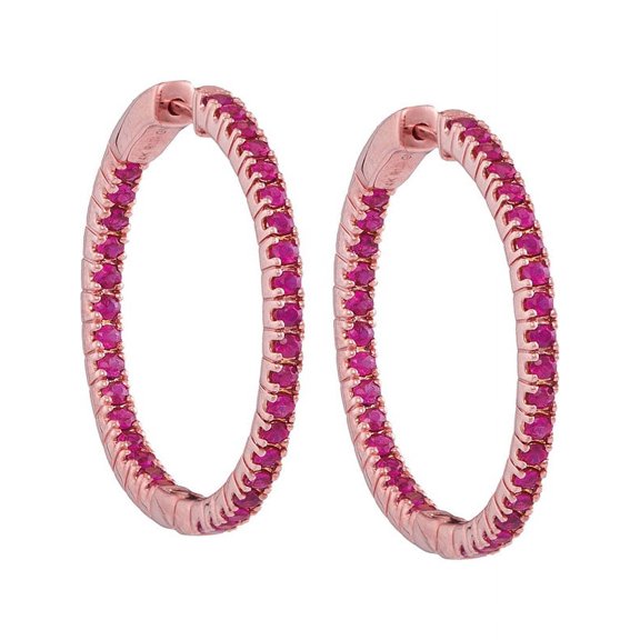 14K Ravishing Rose Gold Ravishing Ruby Stylish Hoop Earrings 1-3/4 Ctw