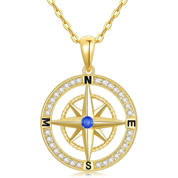 14K Real Gold Compass Pendant Necklace for Women,Yellow Gold Small ...